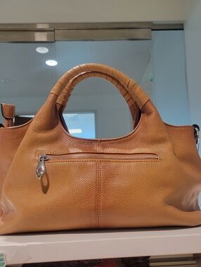 Iswee Tan Pebbled Leather Satchel